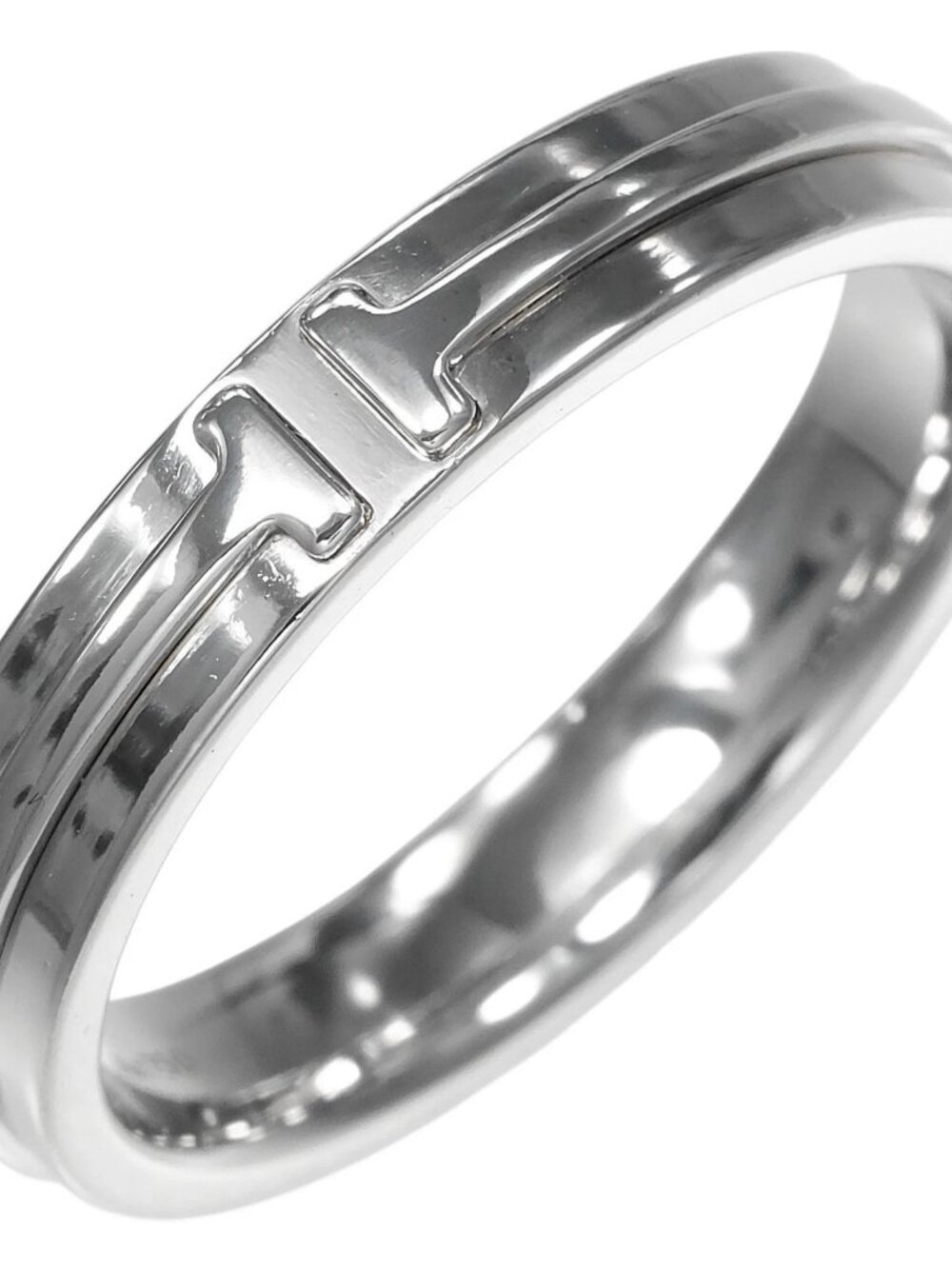 TIFFANY&Co. T narrow Ring K18 white gold #10.9(US Size) 9.3g mens